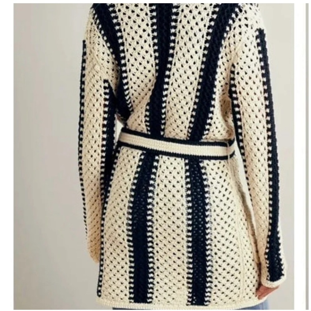 Ralph Lauren Geo Stripe Linen Cotton Crochet Shawl Cardigan Sweater XL NWT - Picture 4 of 5
